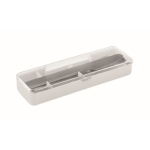 Set di posate in acciaio inox con custodia in plastica color bianco