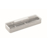 Set di posate in acciaio inox con custodia in plastica color grigio