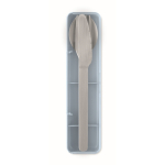 Set di posate in acciaio inox con custodia in plastica color azzurro seconda vista