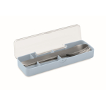 Set di posate in acciaio inox con custodia in plastica color azzurro terza vista