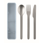 Set di posate in acciaio inox con custodia in plastica color azzurro quarta vista