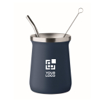 Bicchiere in acciaio inox speciale per yerba mate 240 ml color blu mare vista area di stampa