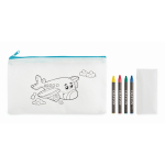 Astuccio per bambini in non woven da colorare con 4 matite color azzurro seconda vista