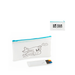 Astuccio per bambini in non woven da colorare con 4 matite color azzurro vista area di stampa