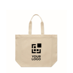 Borsa tote bag in cotone con soffietto e manici 220 g/m² color beige vista area di stampa