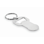 Portachiavi apribottiglie in alluminio riciclato con gettone per carrello color argento