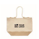 Borsa da spiaggia in cotone con juta e cerniera 280 g/m² color beige vista area di stampa