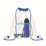 Sacca con cordoncini in plastica trasparente con cordoncini color blu reale quarta vista principale