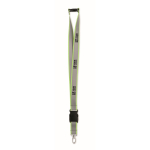 Lanyard riflettente in RPET con chiusura di sicurezza e larghezza di 2,5 cm color giallo fluorescente vista area di stampa