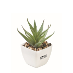Mini pianta artificiale tipo aloe vera da scrivania color bianco vista area di stampa