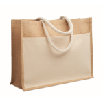 Borsa in juta con tasca frontale e manici in corda 280 g/m² color beige