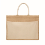 Borsa in juta con tasca frontale e manici in corda 280 g/m² color beige terza vista