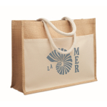 Borsa in juta con tasca frontale e manici in corda 280 g/m² color beige seconda vista principale