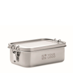 Portapranzo in acciaio inox riciclato con fibbie laterali 750 ml color argento opaco vista area di stampa