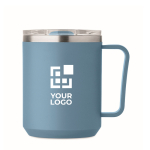 Bicchiere a doppia parete con coperchio scorrevole trasparente 400 ml color nero opaco vista area di stampa