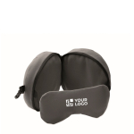 Cuscino da viaggio 2 in 1 con mascherina per gli occhi integrata color grigio scuro vista area di stampa