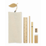 Set da scrittura in borsa di iuta con vari articoli scolastici color nero seconda vista