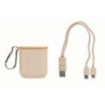 Set di cavi in custodia con coperchio che funge da supporto per smartphone color beige seconda vista