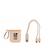 Set di cavi in custodia con coperchio che funge da supporto per smartphone color beige vista area di stampa