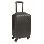 Trolley in plastica rigida con scomparto principale e 4 ruote color nero vista area di stampa