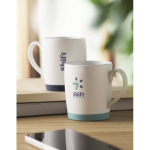 Tazza in ceramica bianca opaca con base in silicone colorata 300ml color turchese vista ambiente principale