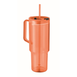 Bicchiere portatile traslucido in RPET con coperchio e cannuccia 1,2 L color arancione trasparente