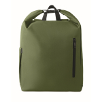 Zaino roll top RPET per laptop con tasca laterale elastica 15'' color verde militare terza vista