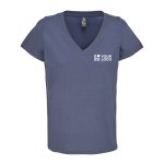 T-shirt da donna in cotone semi-pettinato con scollo a V SOL'S color blu mare vista area di stampa