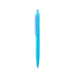 Penna a sfera in plastica con clip ampia e finitura lucida, inchiostro blu color azzurro immagine con logo