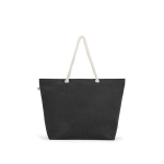 Borsa da spiaggia in cotone riciclato con manici lunghi 220 g/m2 color nero prima vista