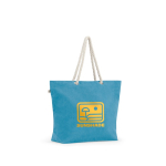 Borsa da spiaggia in cotone riciclato con manici lunghi 220 g/m2 color azzurro immagine con logo
