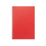 Taccuino A5 in carta riciclata con copertina flessibile a righe color rosso prima vista