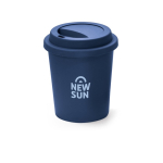 Bicchiere da viaggio in plastica a parete singola adatto al microonde 350 ml color blu mare immagine con logo