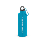 Borraccia in acciaio inox a parete singola con moschettone 550 ml color azzurro immagine con logo
