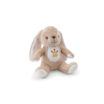 Peluche coniglietto in poliestere con patch personalizzabile color beige immagine con logo