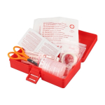 Kit di pronto soccorso in scatola di plastica con chiusura a clip e 15 pezzi prima vista