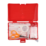 Kit di pronto soccorso in scatola di plastica con chiusura a clip e 15 pezzi quarta vista