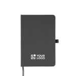 Taccuino A5 in poliestere RPET con copertina semirigida, pagine a righe color grigio scuro vista area di stampa
