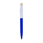 Penna in plastica con pulsante in bambù e clip bianca, inchiostro blu color blu reale prima vista