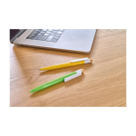 Penna in plastica con pulsante in bambù e clip bianca, inchiostro blu settima vista