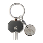 Portachiavi in zinco riciclato con chiave sfiato termosifone e moneta color nero prima vista