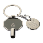 Portachiavi in zinco riciclato con chiave sfiato termosifone e moneta quinta vista