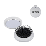 Astuccio rotondo tascabile con specchio e spazzola inclusi color bianco vista area di stampa