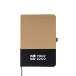 Taccuino in RPET con dettaglio in PU nella parte inferiore A5 a righe color beige vista area di stampa