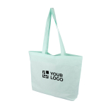 Borsa tote grande in cotone con manici lunghi 140 g/m² color verde pastello vista area di stampa