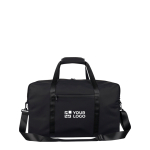 Borsa sportiva e da viaggio in pelle sintetica riciclata con doppia maniglia color nero vista area di stampa
