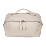 Beauty case in PU con ampio scomparto e manico per trasporto color beige prima vista