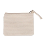 Portamonete in velluto a coste da personalizzare con zip abbinata color beige prima vista