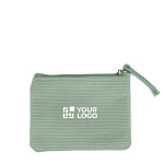 Portamonete in velluto a coste da personalizzare con zip abbinata color verde pastello vista area di stampa