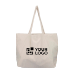 Borsa in velluto a coste con manici lunghi con uno scomparto e tasca interna color beige vista area di stampa